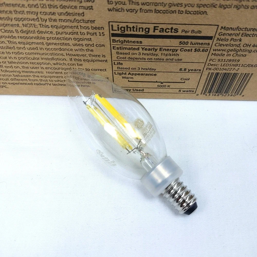 24 Pack GE‎ Daylight LED B11C Candelabra Base Bulbs 60W EQ Non Dim Tested New